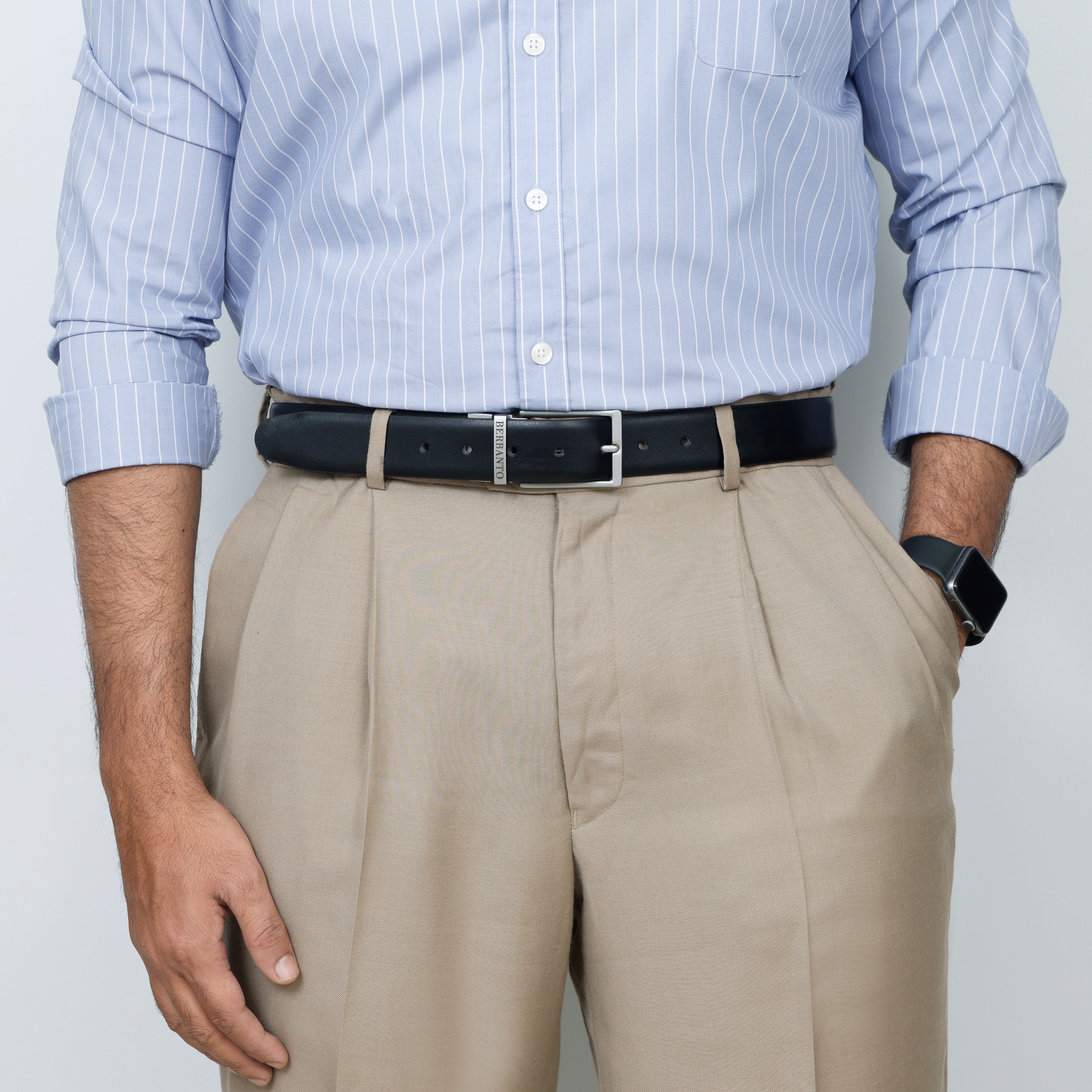 Berbanto Classic Smooth Reversible Belt – Silver Buckle