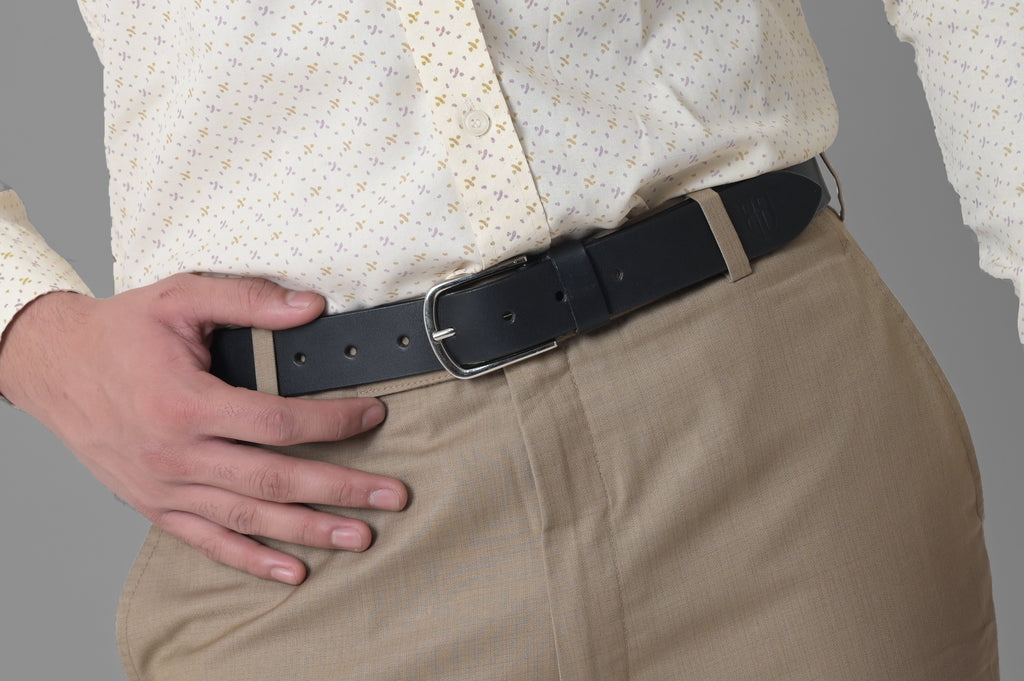 Black Leather Belt with Silver Buckle