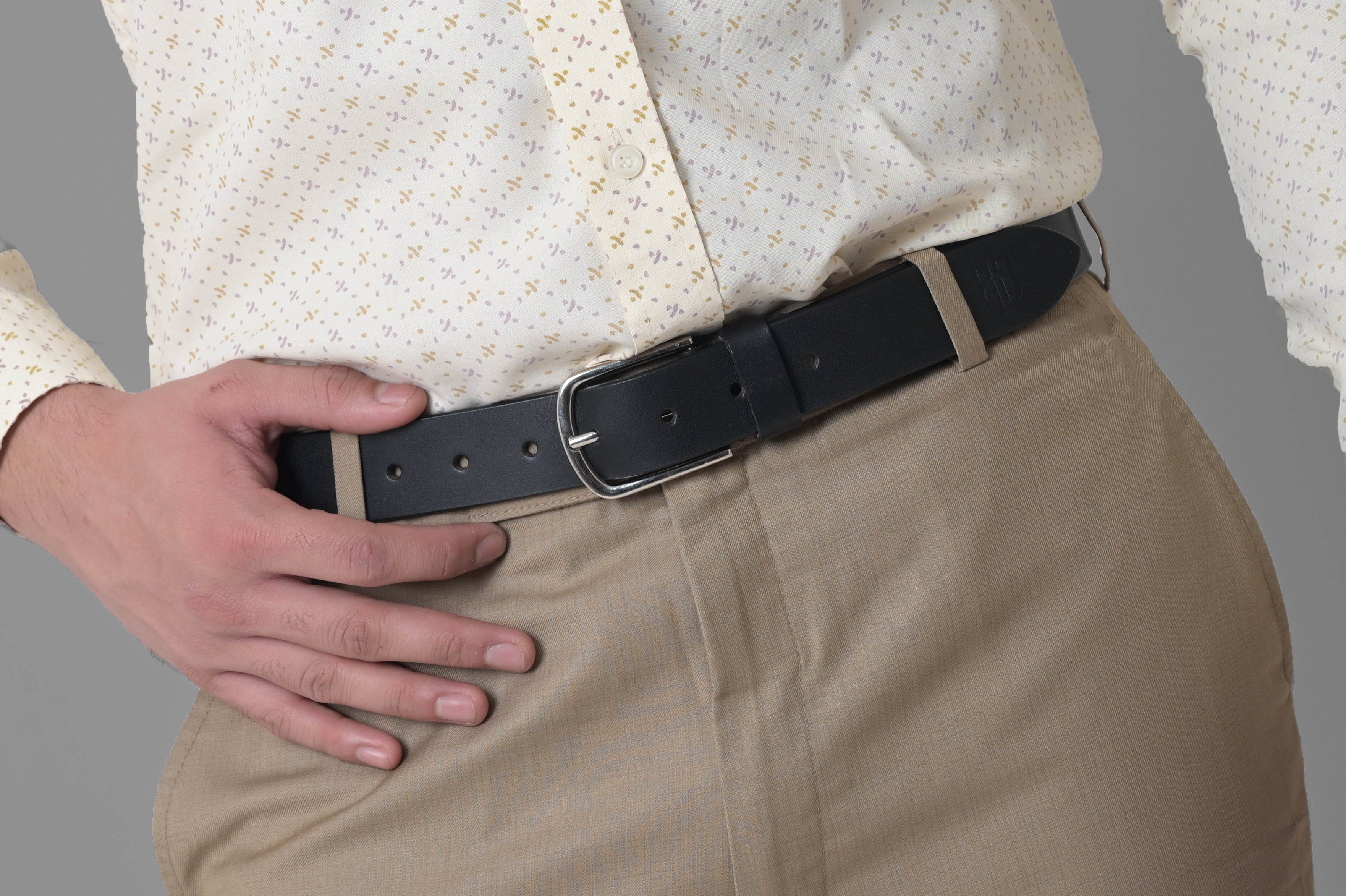 Black Leather Belt with Silver Buckle