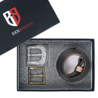Berbanto Natural Leather Western Belt with Western Engraved Silver Buckle + Free Antique Plain Buckle