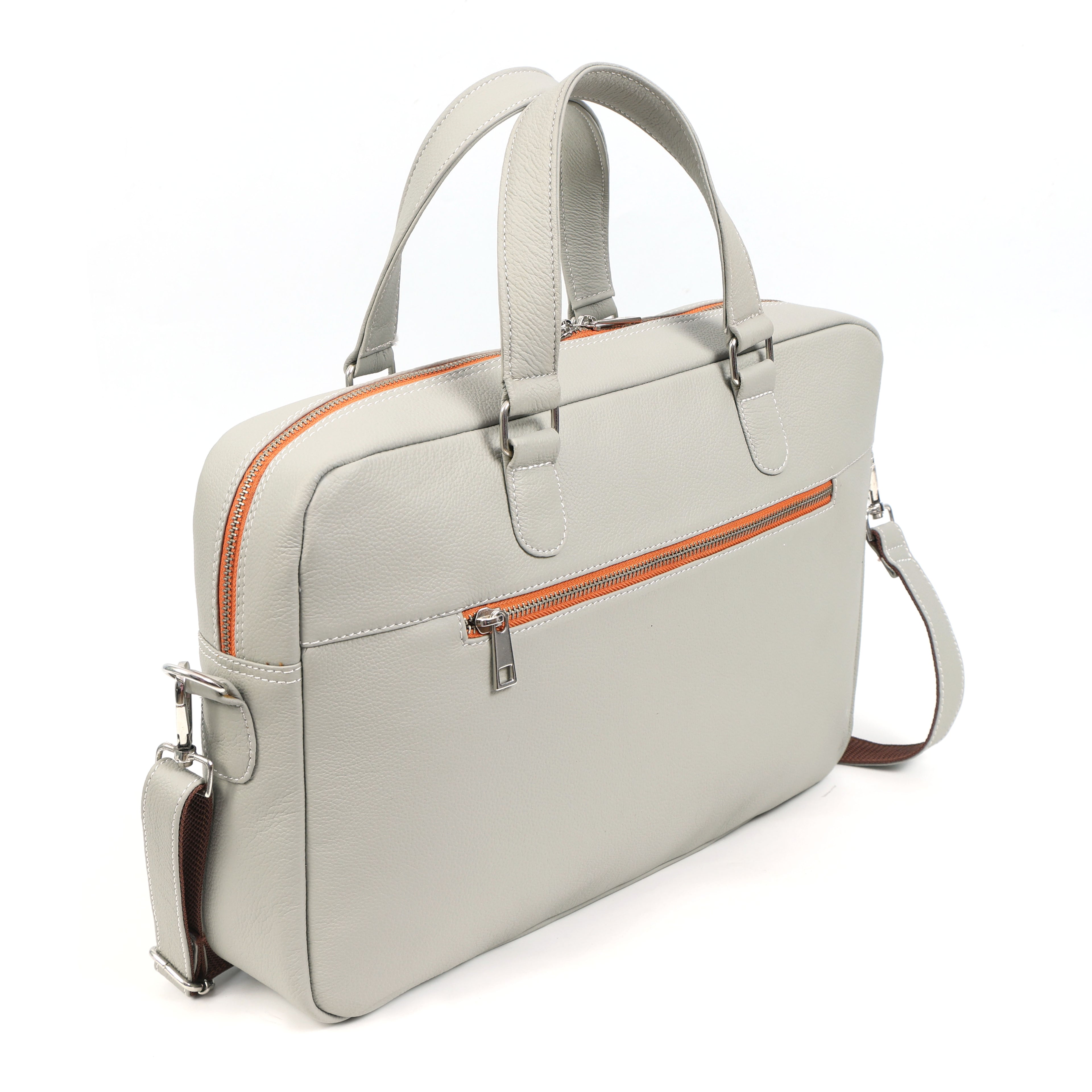 Beige Full-Grain Leather Laptop Bag