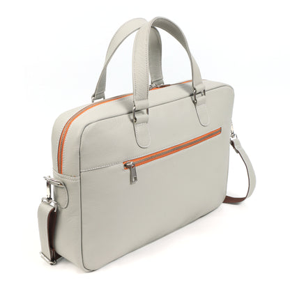 Beige Full-Grain Leather Laptop Bag