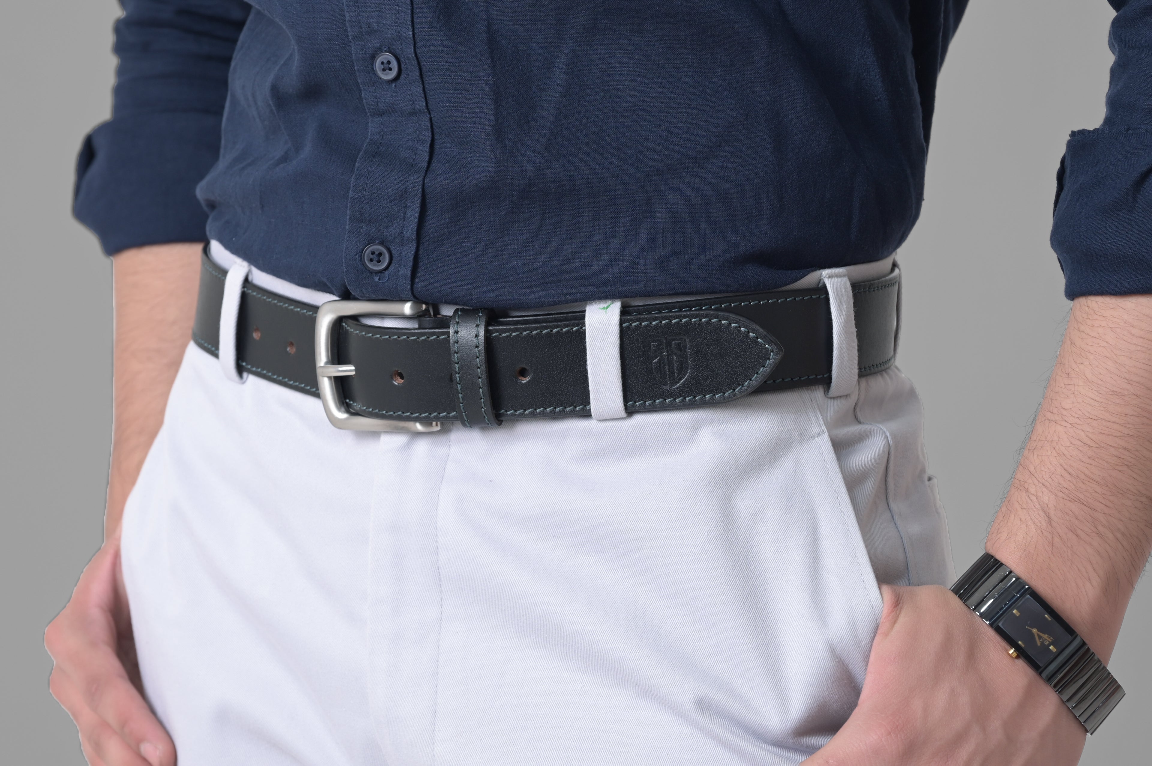 Designer Black Stitching Leather Belt