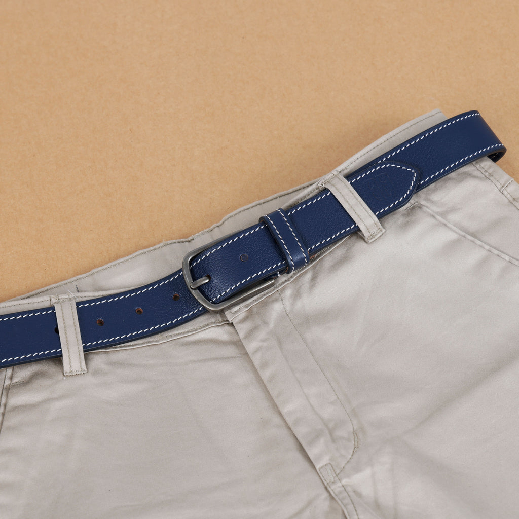 Berbanto Riviera Stitch Leather Belt - Navy Blue