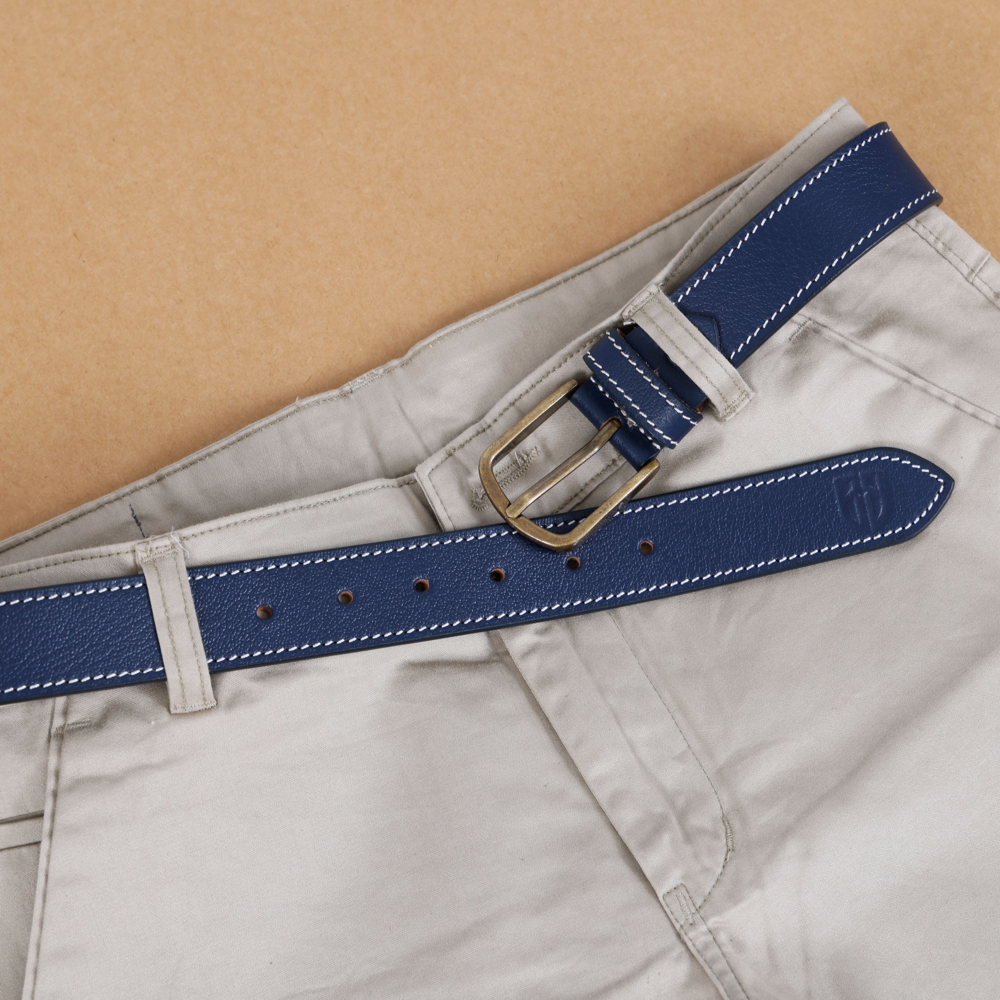 Berbanto Riviera Stitch Leather Belt - Navy Blue