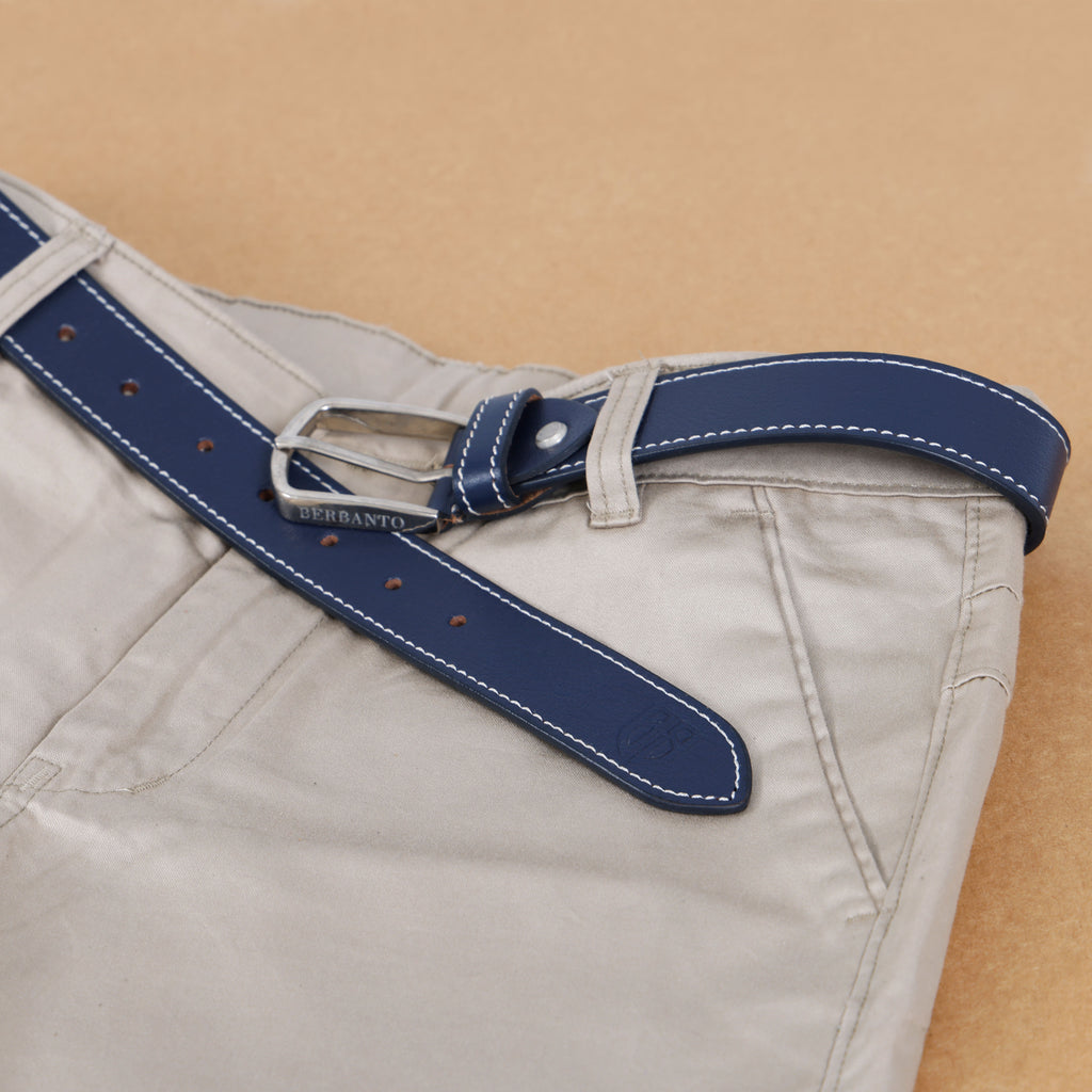 Berbanto Riviera Stitch Leather Belt - Navy Blue