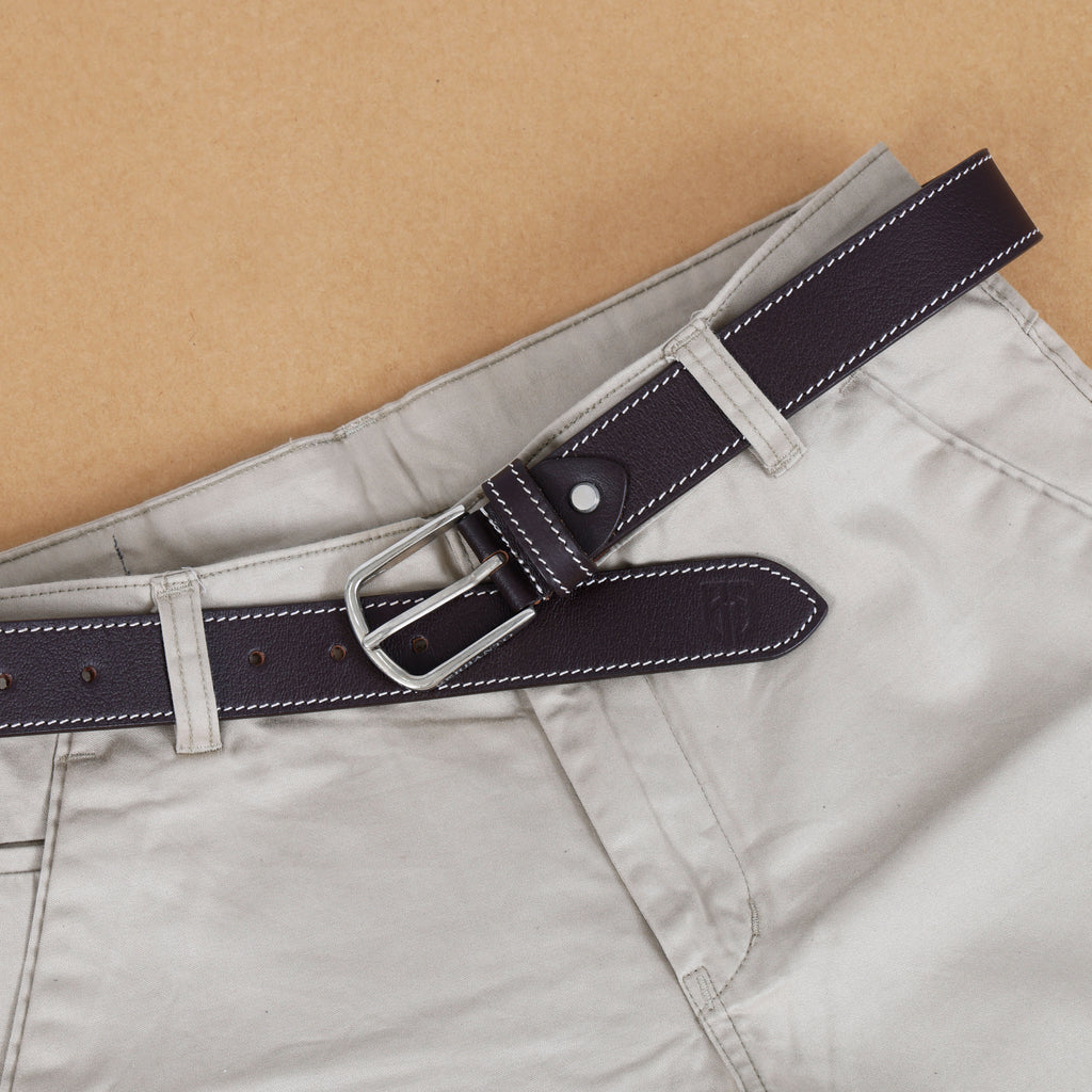 Berbanto Oxford Stitch Leather Belt - Dark Brown