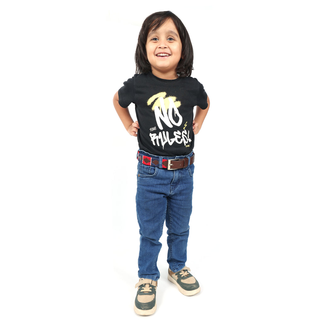 Kids Brown Leather Polo Belt – Handcrafted with Red,Navy Blue with White border Embroidery | For Boys & Girls