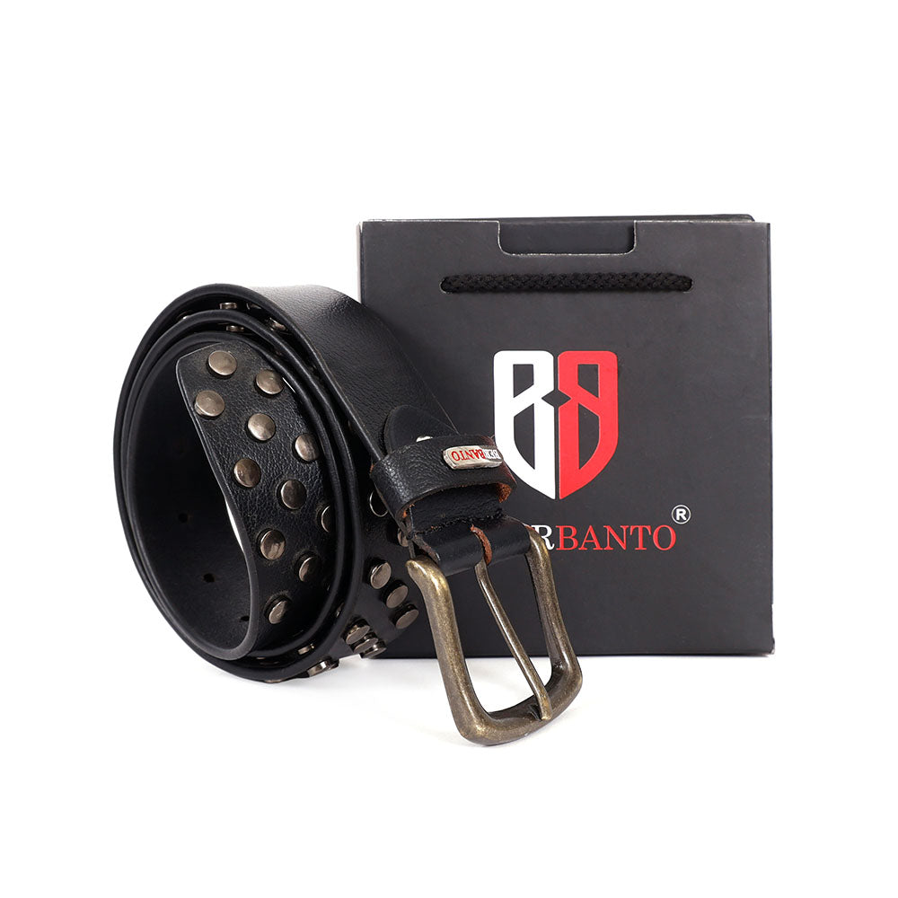 Berbanto Blackout Full-Grain Studded Leather Belt