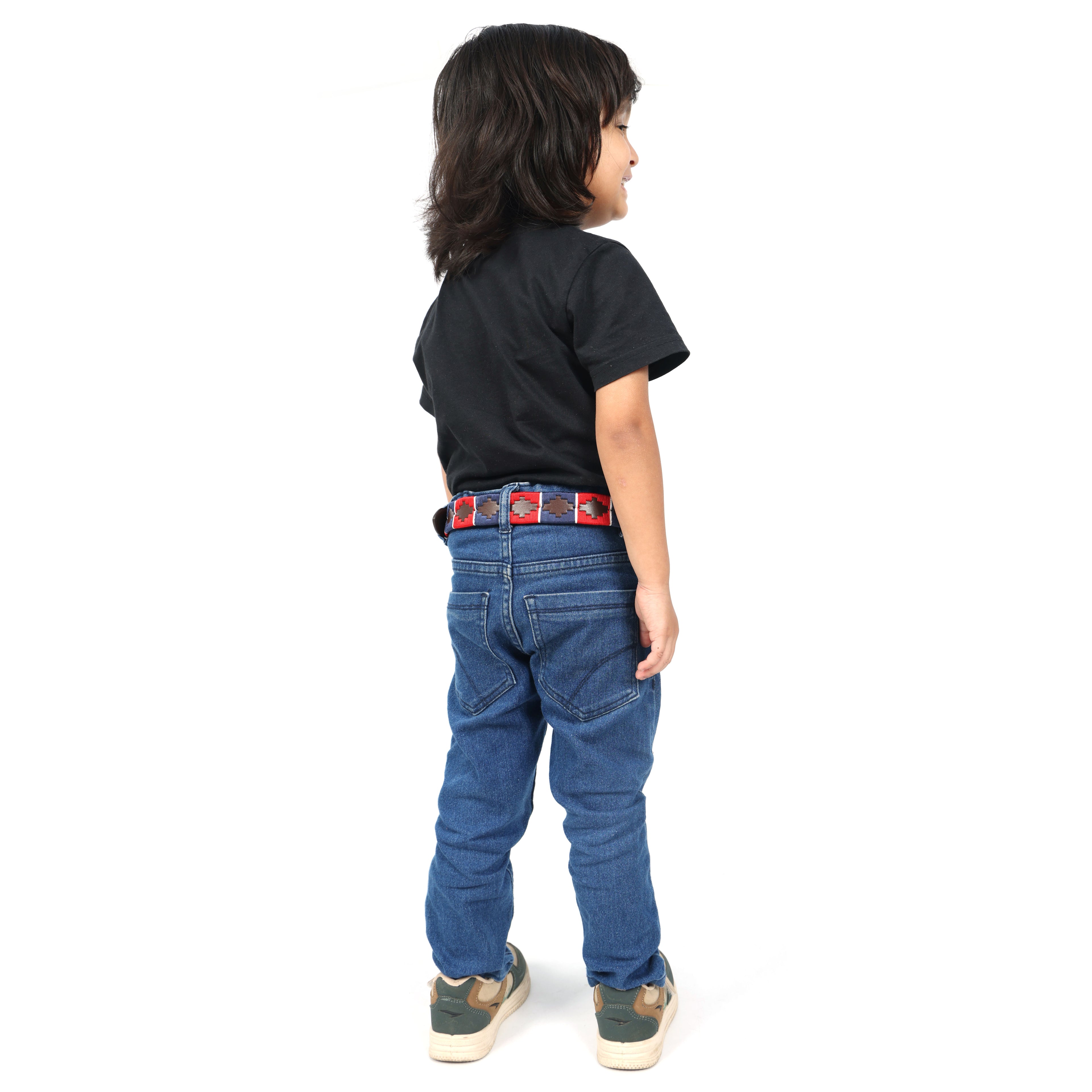 Kids Brown Leather Polo Belt – Handcrafted with Red,Navy Blue with White border Embroidery | For Boys & Girls