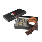 Berbanto Two Tone Brown Leather Western Belt with Western Engraved Brass Buckle + Free Antique Plain Buckle