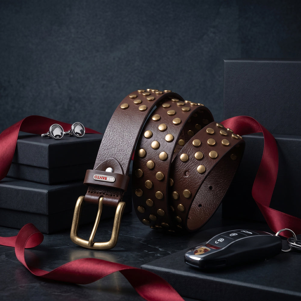 Berbanto Goldrush Full-Grain Studded Leather Belt