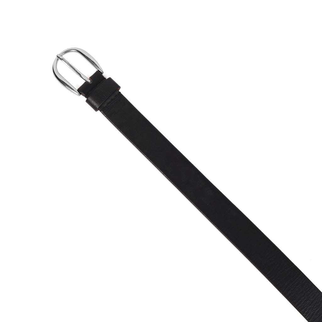 Black Leather Belt for Women with Silver Buckle