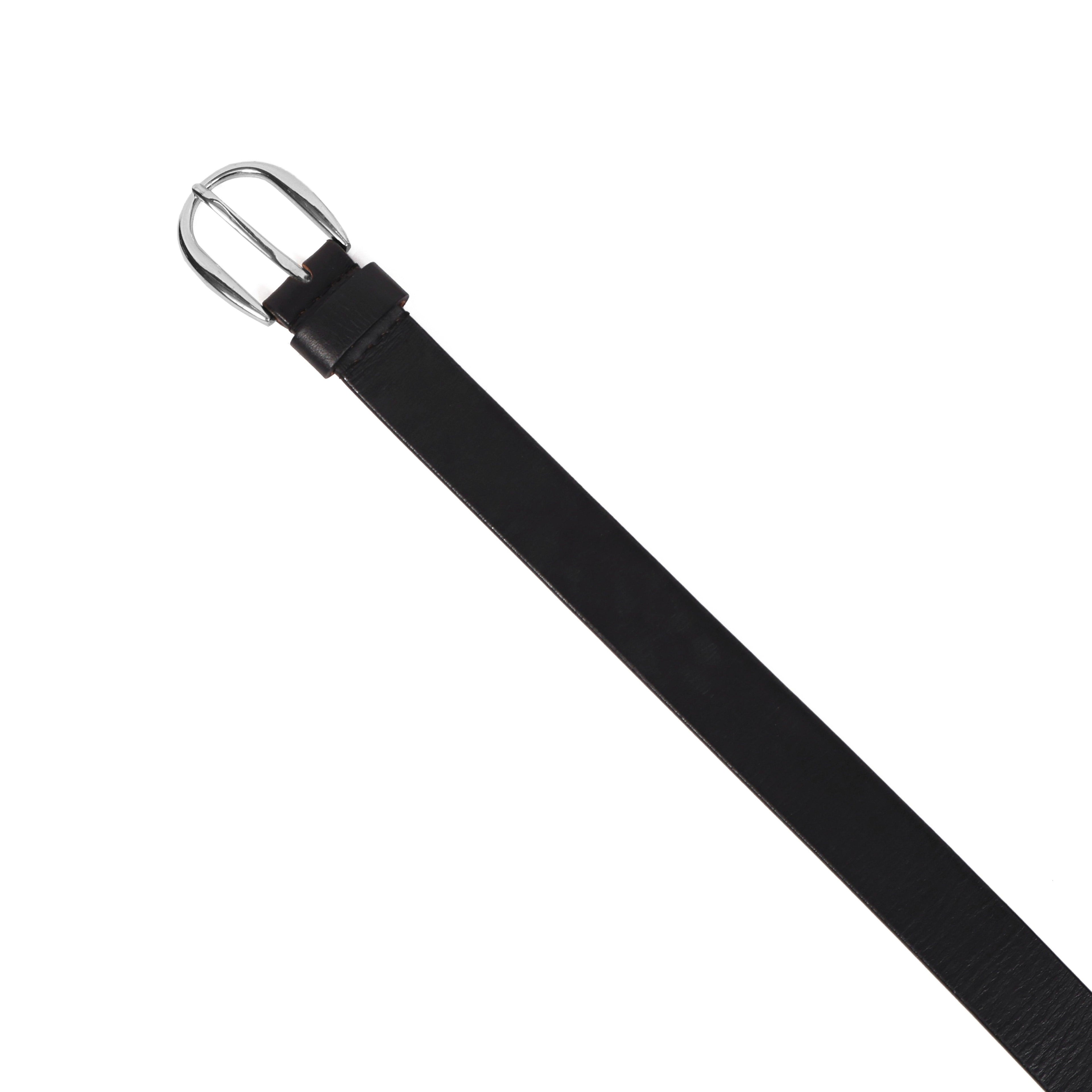 Black Leather Belt for Women with Silver Buckle