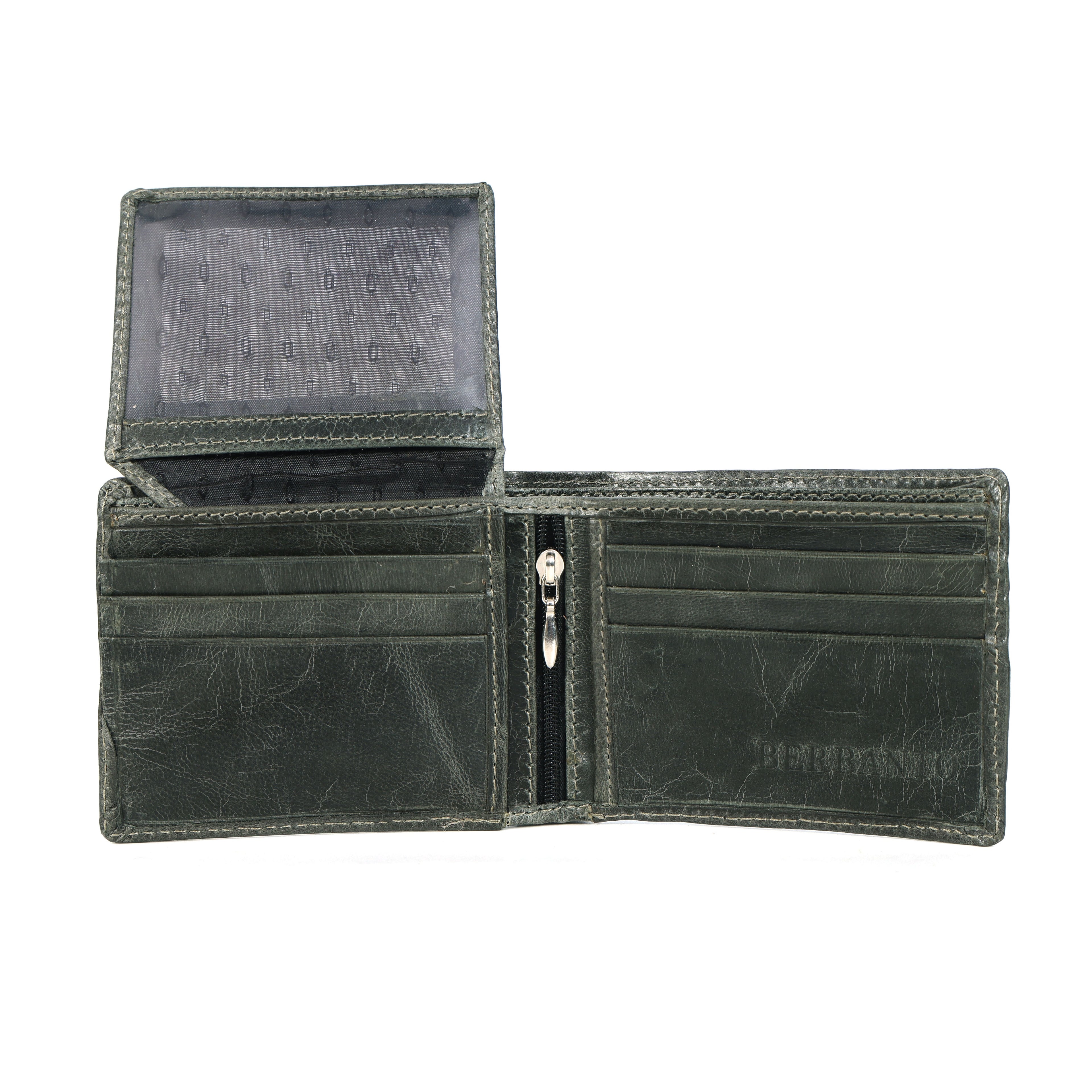 Handmade Leather Gaucho (Polo) Wallet – Vintage Olive Green Bifold with Red & Blue Argentine Embroidery