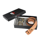 Berbanto Natural Leather Western Belt with Western Engraved Brass Buckle + Free Antique Plain Buckle
