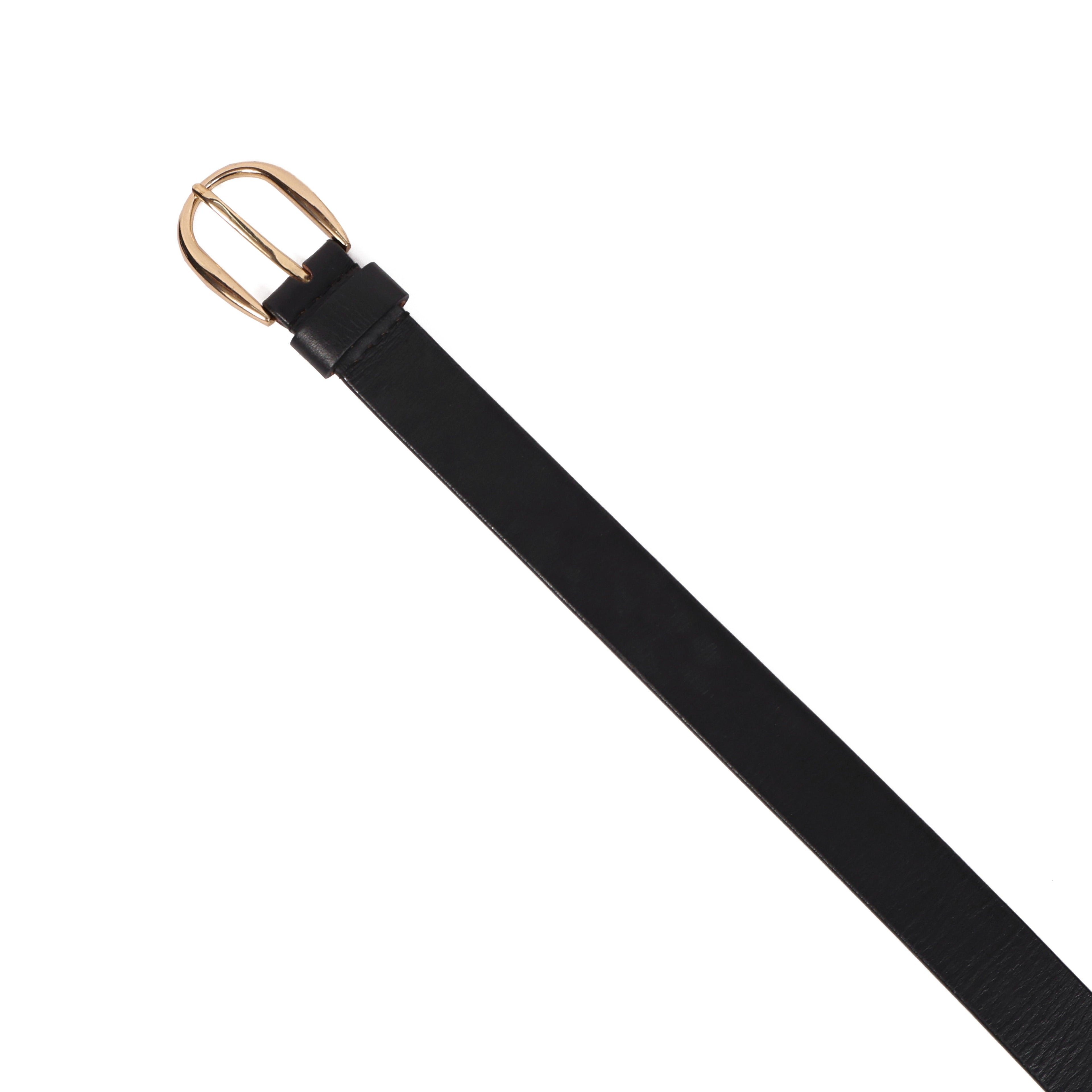 Black Leather Belt for Women with Golden Buckle