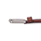 Golf Stretch Belt – Navy & White Chevron with Brown Leather Trim