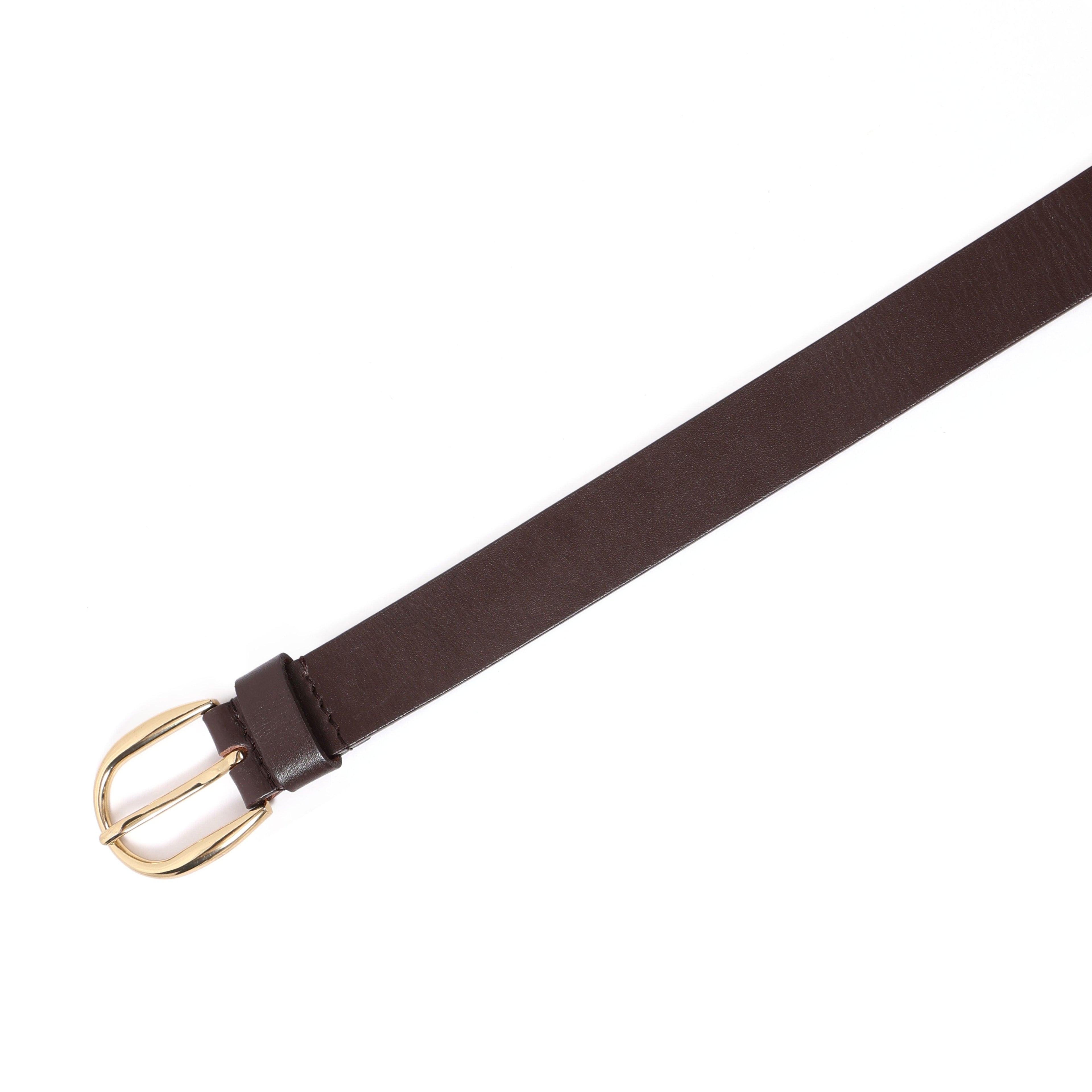 Brown Leather Belt for Women with Golden Buckle