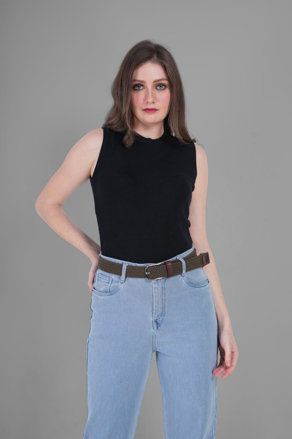 Golf Stretch Belt – Olive Green with Brown Leather Trim