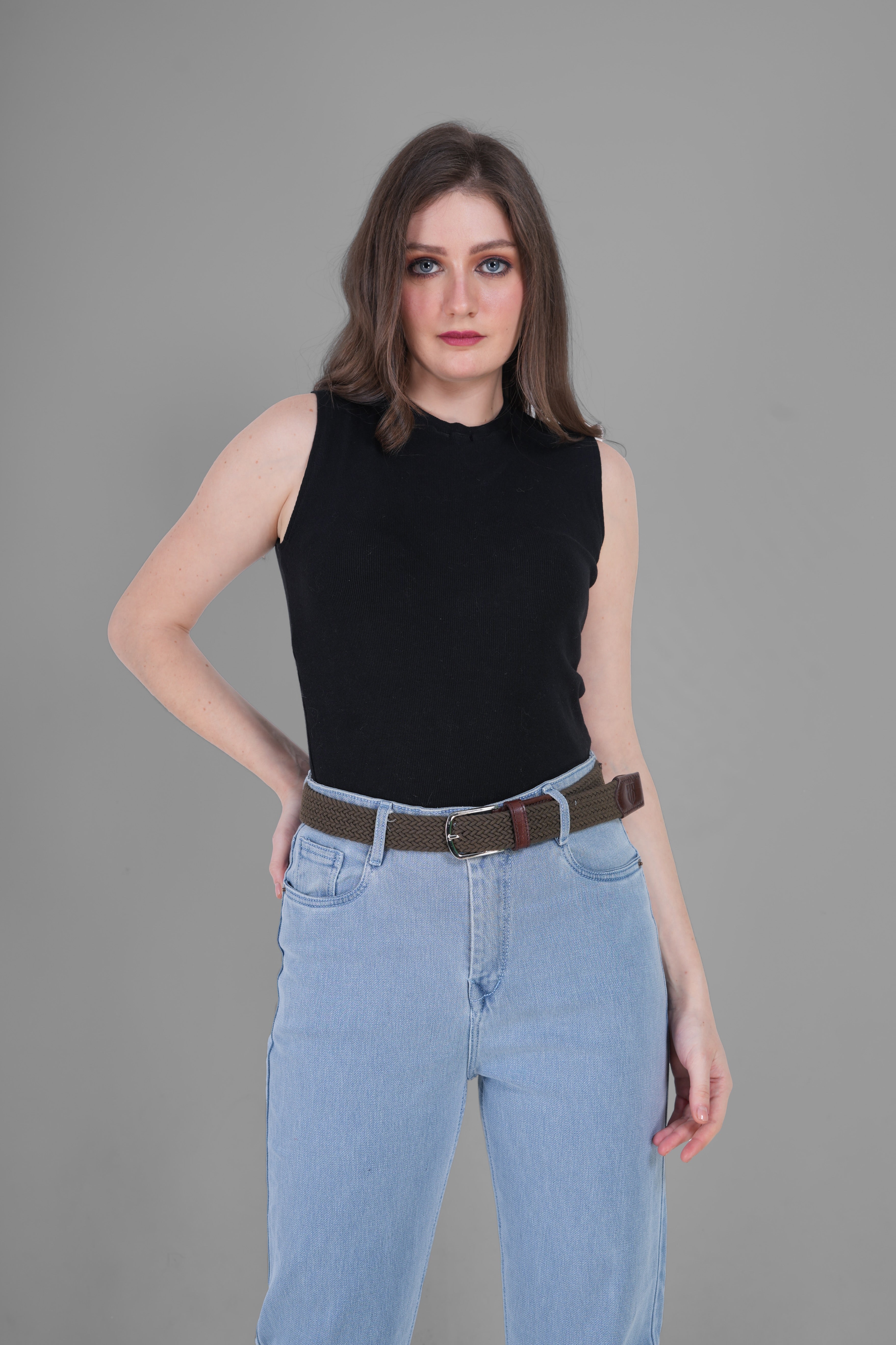 Golf Stretch Belt – Olive Green with Brown Leather Trim