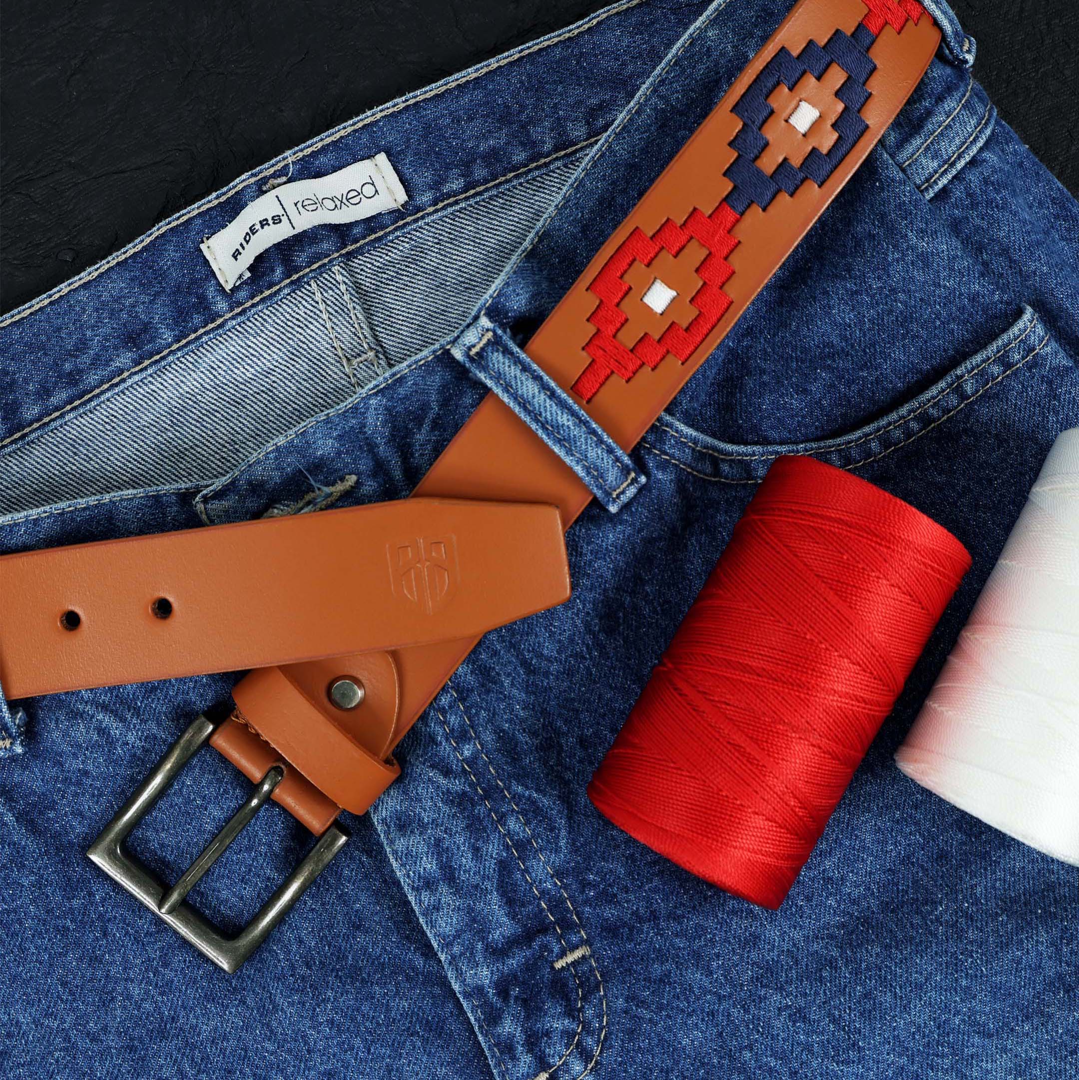 Berbanto Signature Polo Belt – Hand-Embroidered on Premium Full-Grain Tan Leather