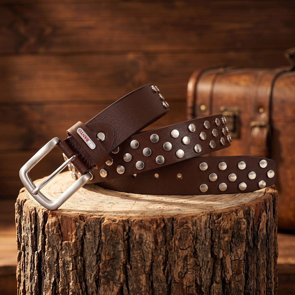 Berbanto Asphalt Full-Grain Studded Leather Belt