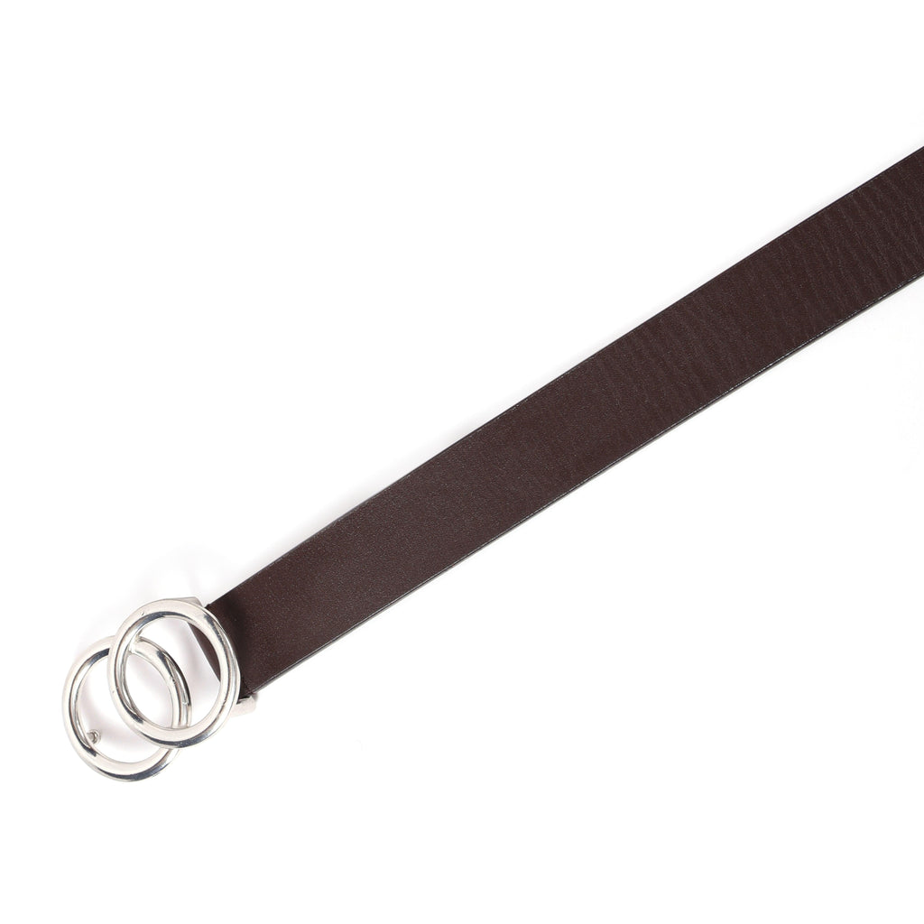 Brown Leather Belt for Women with Silver Round Buckle