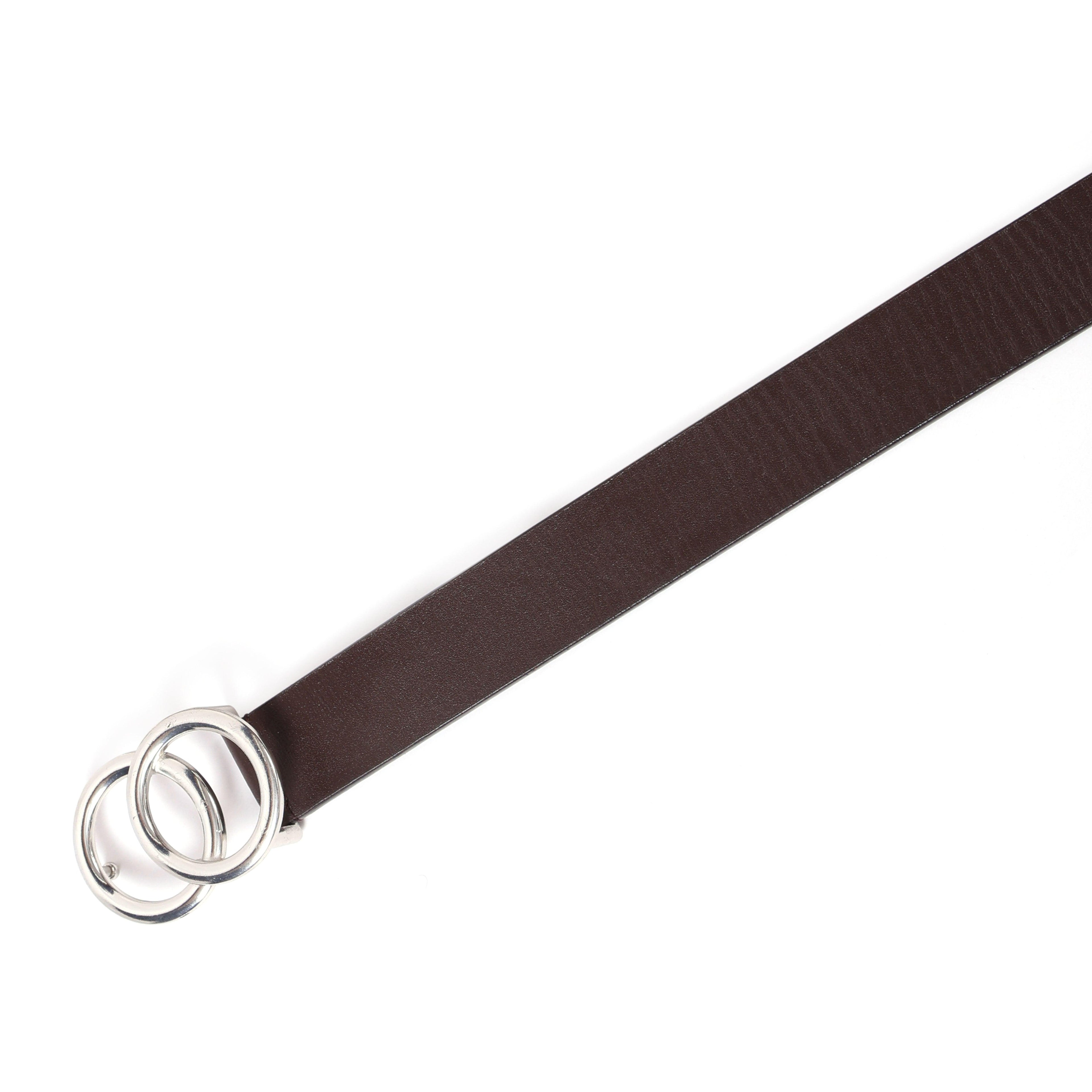 Brown Leather Belt for Women with Silver Round Buckle