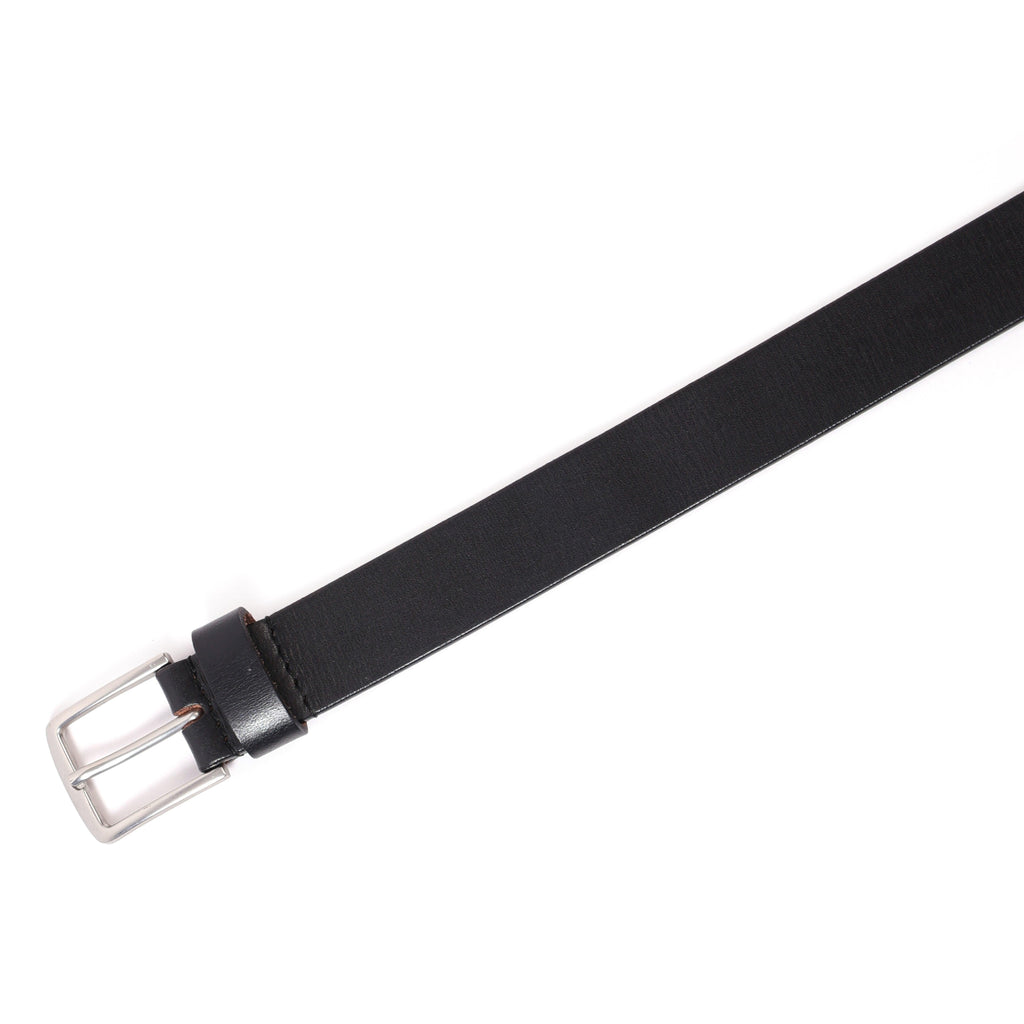 Black Leather Belt for Women with Matte Silver Buckle