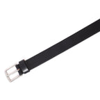 Black Leather Belt for Women with Matte Silver Buckle