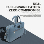 Steel-Blue Full-Grain Leather Laptop Bag