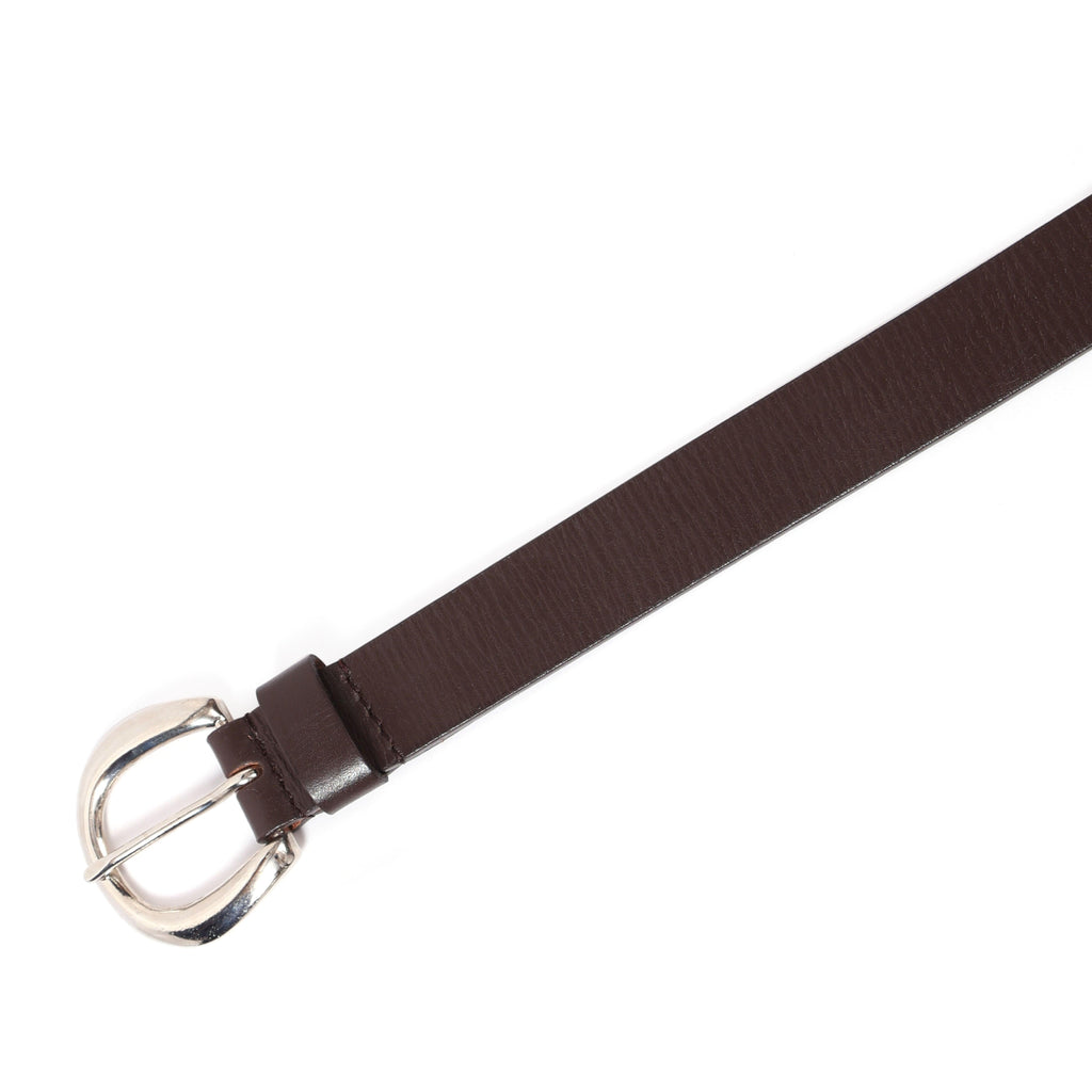 Brown Leather Belt for Women with Silver Round Buckle