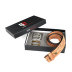 Berbanto Natural Leather Western Belt with Western Engraved Rustic Silver Buckle + Free Antique Plain Buckle