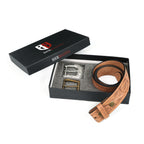 Berbanto Natural Leather Western Belt with Western Engraved Silver Buckle + Free Antique Plain Buckle