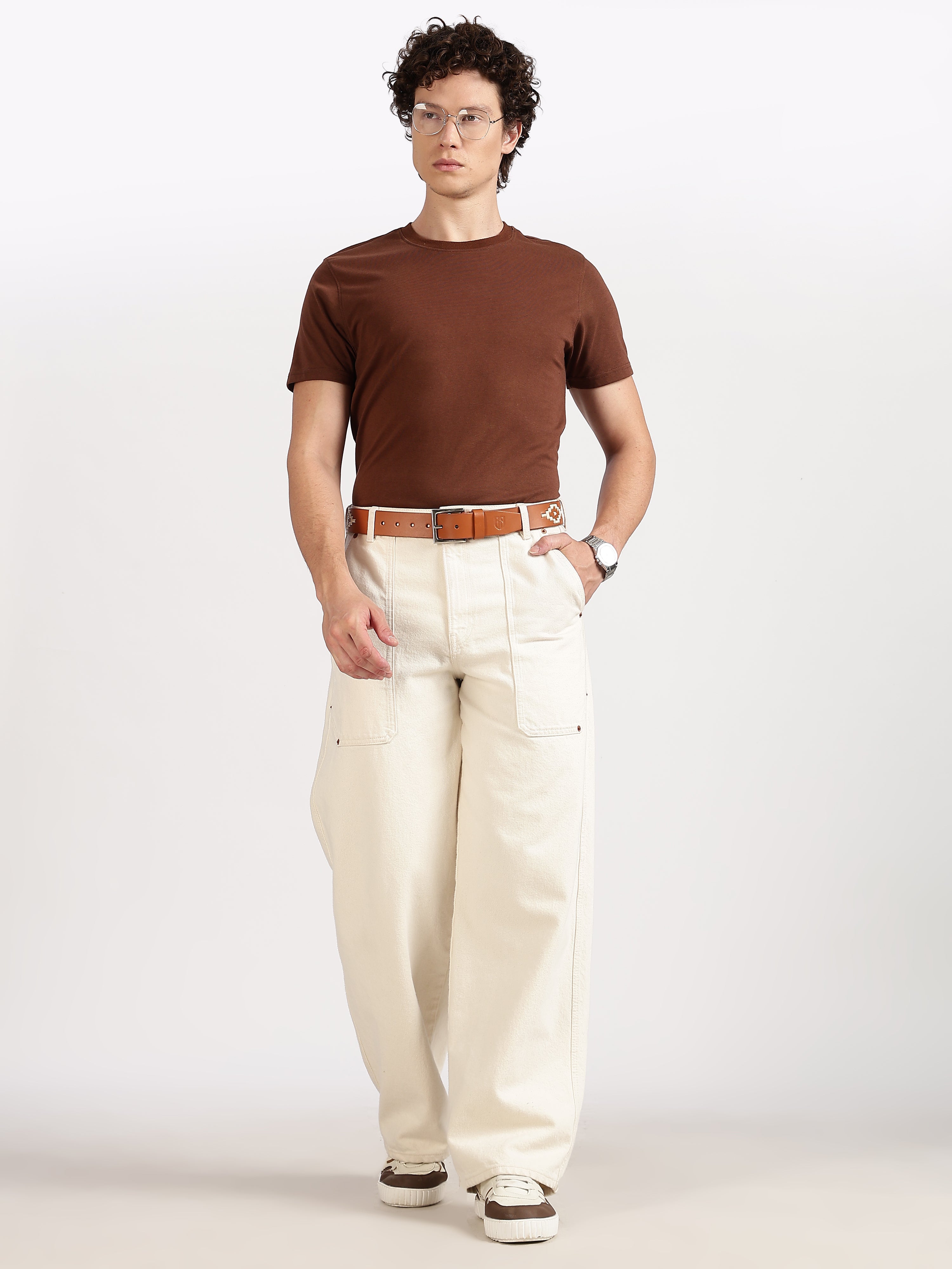 Berbanto Cream Polo Belt – Hand-Embroidered on Premium Full-Grain Tan Leather