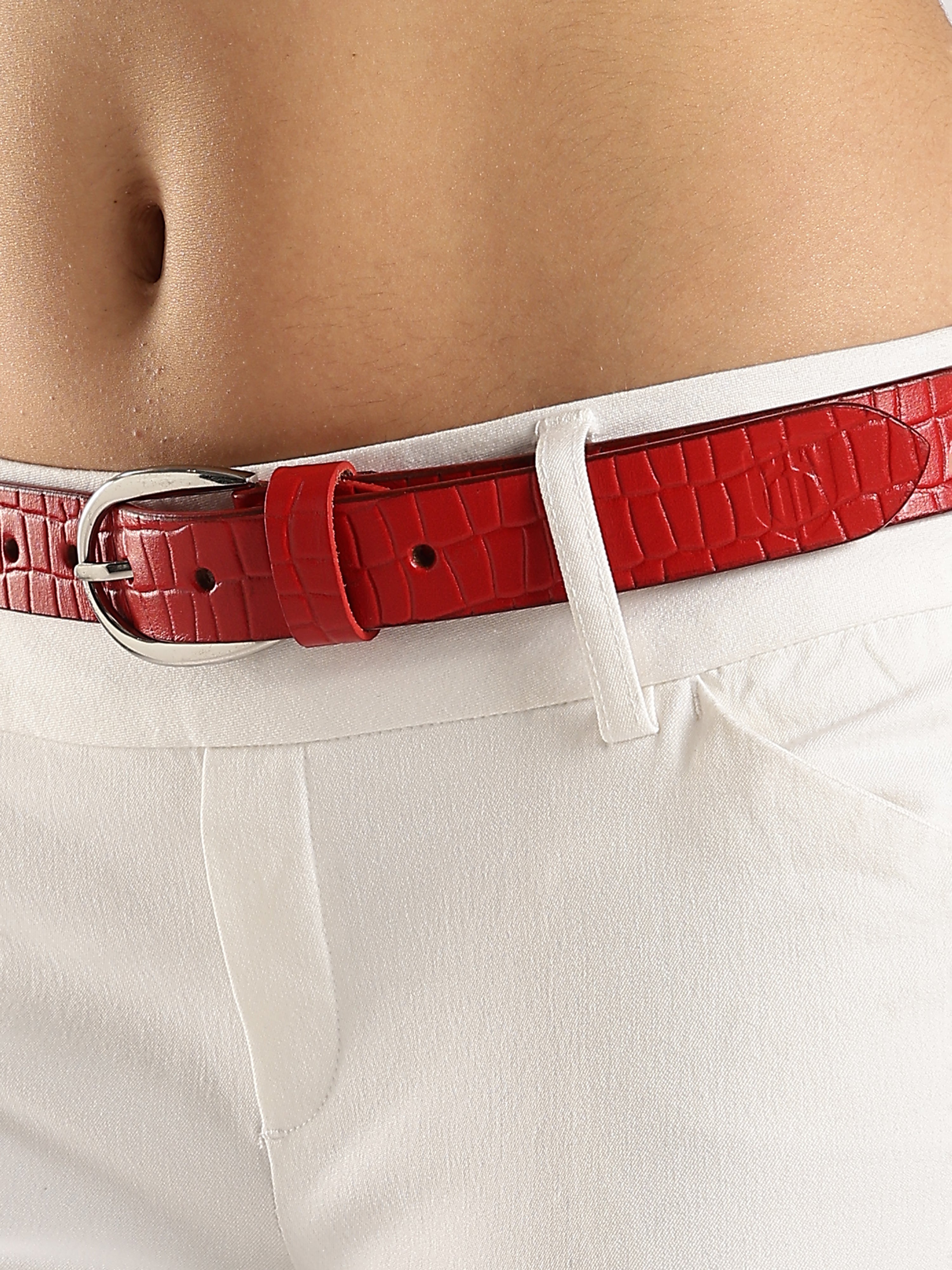Berbanto Serpina – Rouge Red Top-Grain Leather Snake Texture Belt