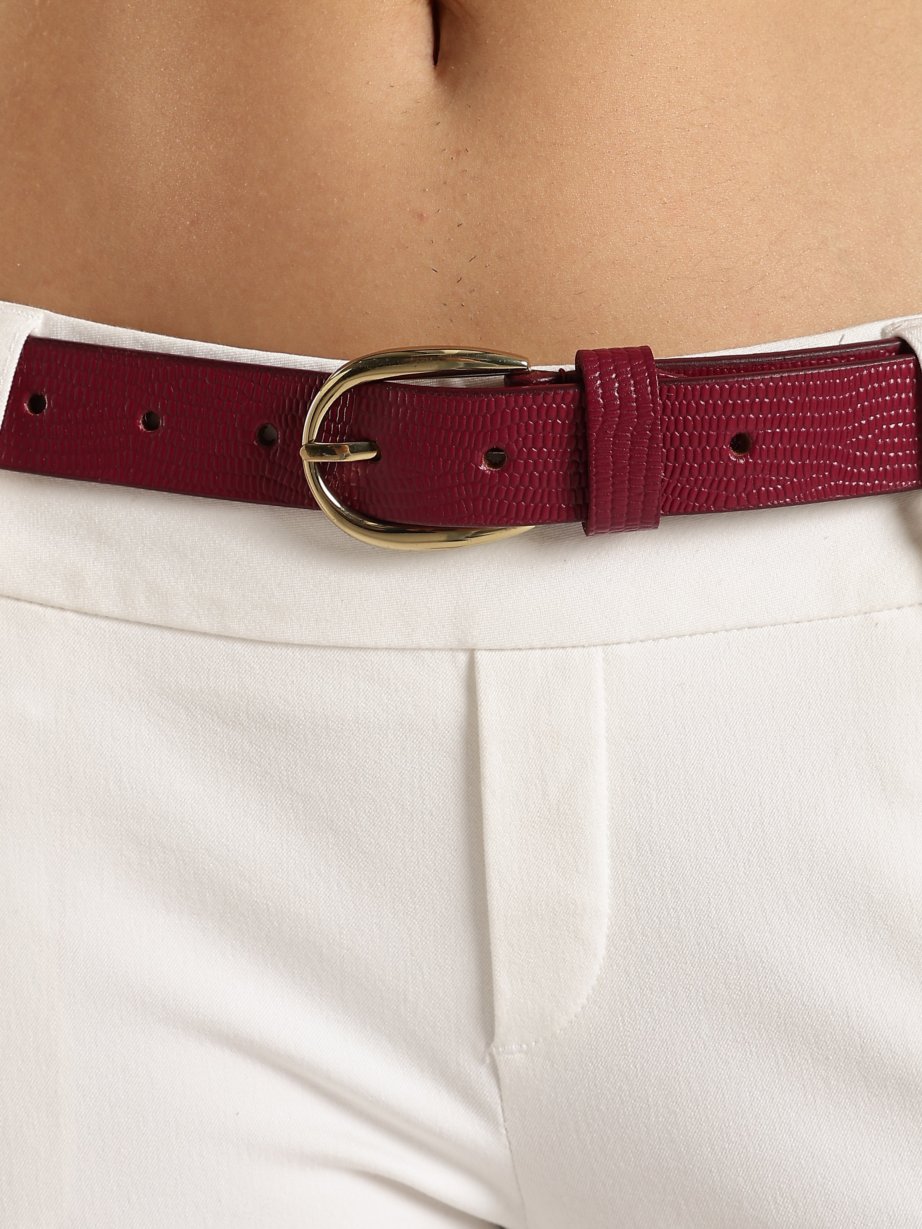Berbanto Serpina – Wine Red Top-Grain Leather Snake Texture Belt