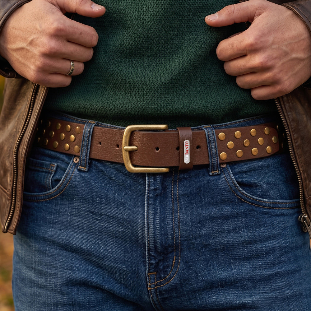 Berbanto Goldrush Full-Grain Studded Leather Belt