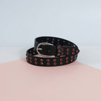 Black Studded Leather Belt for Women – Fashion Rhinestone Punk Rock Belt with Silver Buckle