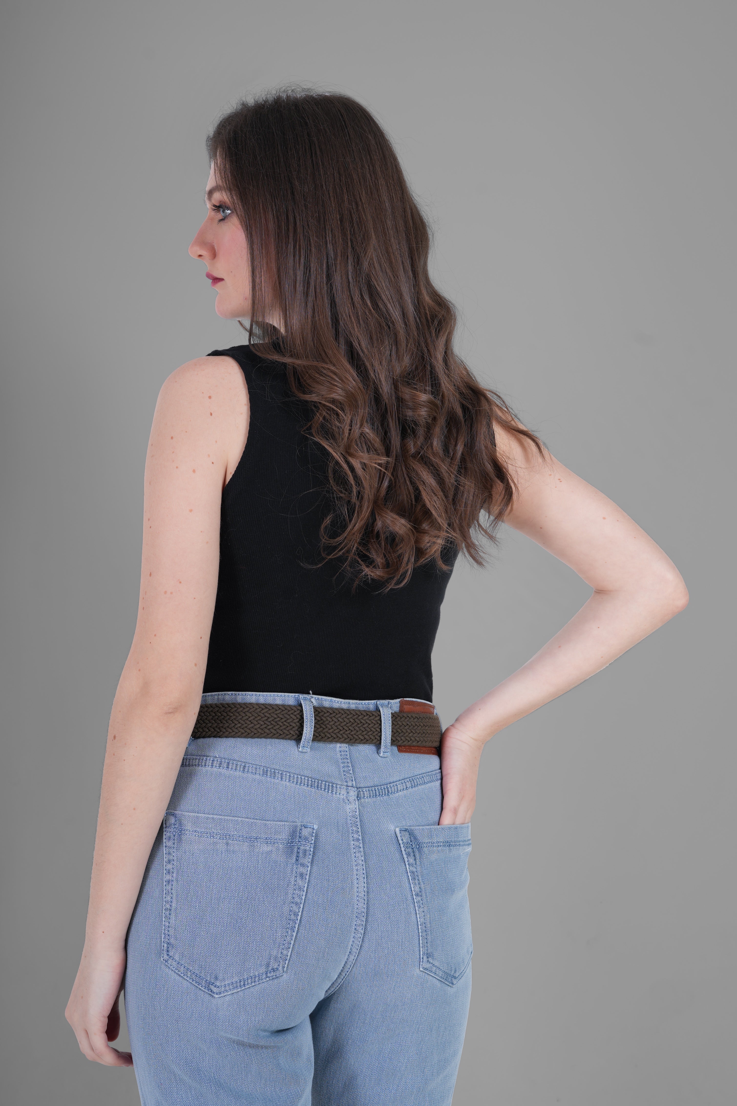 Golf Stretch Belt – Olive Green with Brown Leather Trim