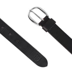 Black Leather Belt for Women with Silver Buckle