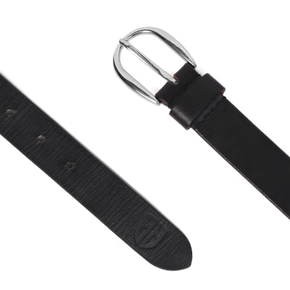 Black Leather Belt for Women with Silver Buckle