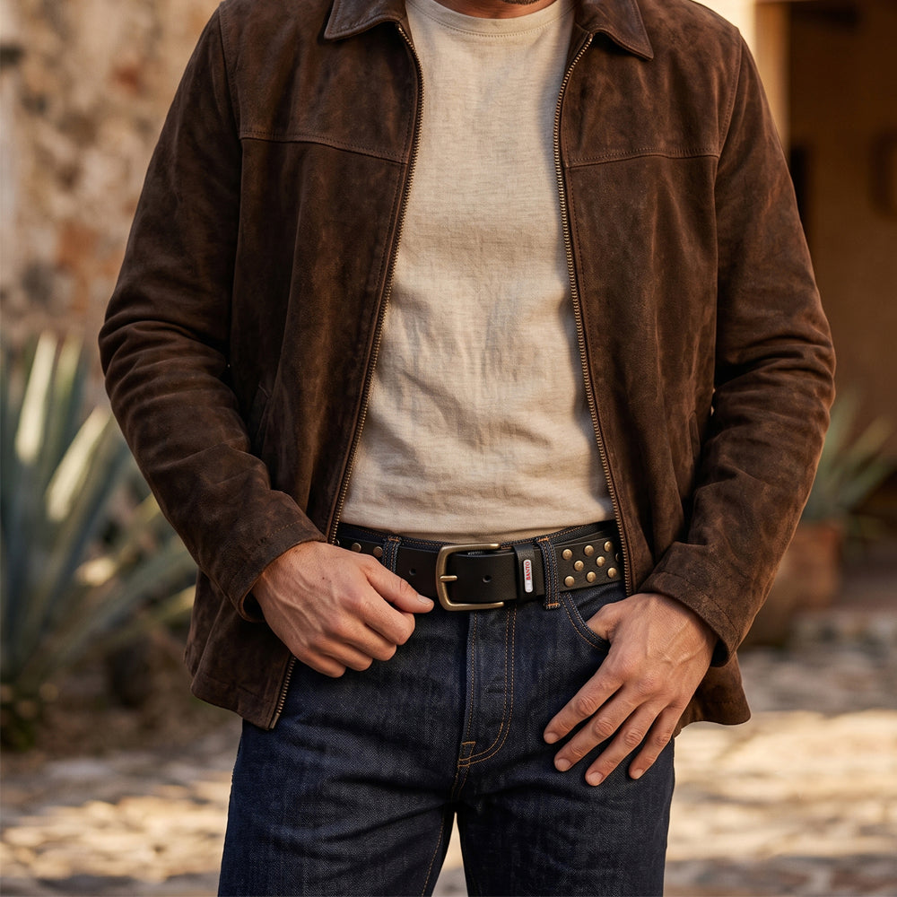 Berbanto Blackout Full-Grain Studded Leather Belt