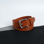 Mens’s Tan Leather Studded Belt – Crystal Rhinestones & Silver Buckle