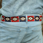 Berbanto Premium Polo Belt | Hand-Embroidered Leather Navy Red White