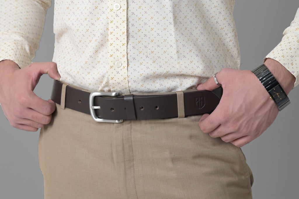 Brown Leather Belt with Silver Buckle