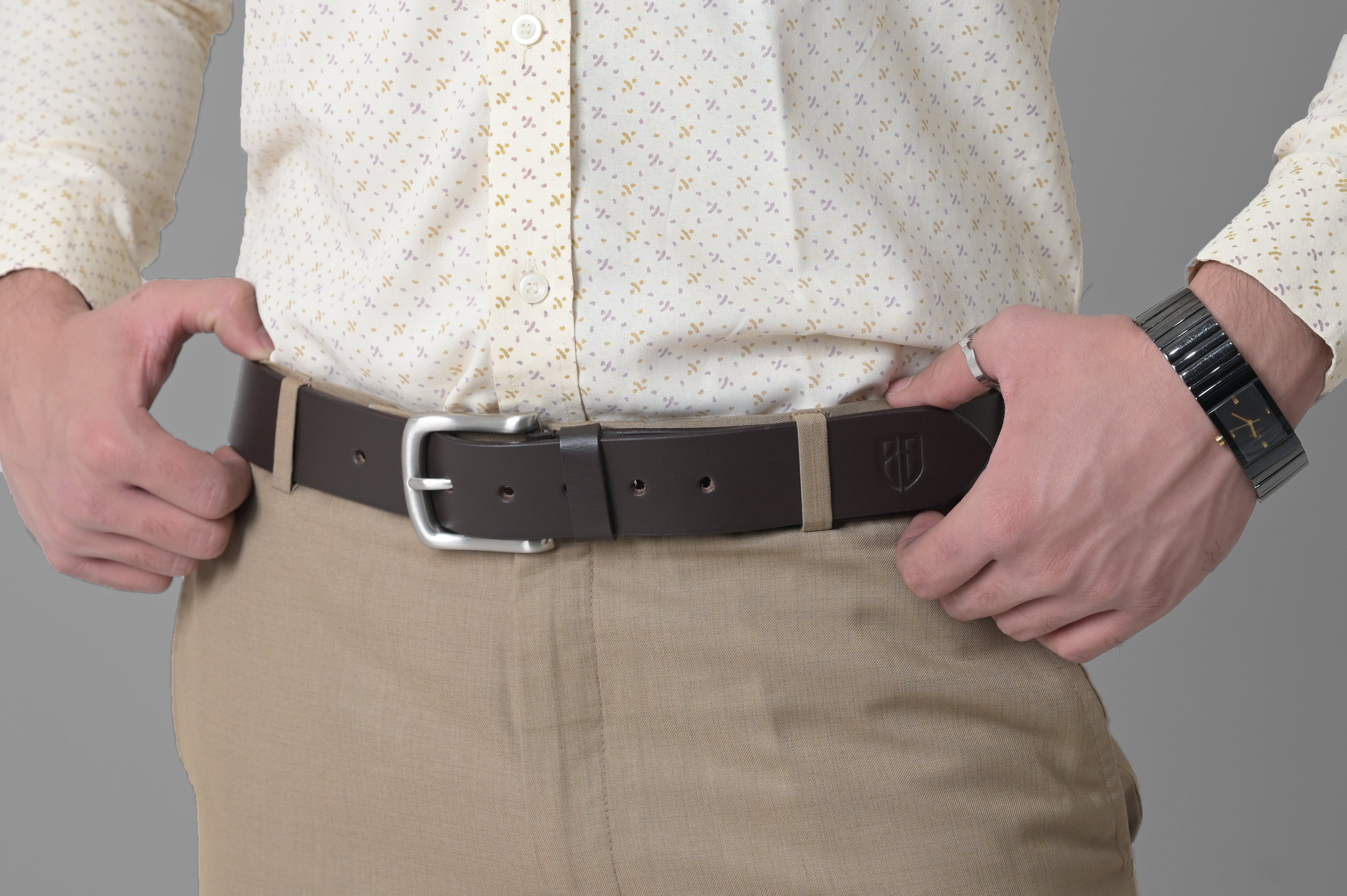 Brown Leather Belt with Silver Buckle