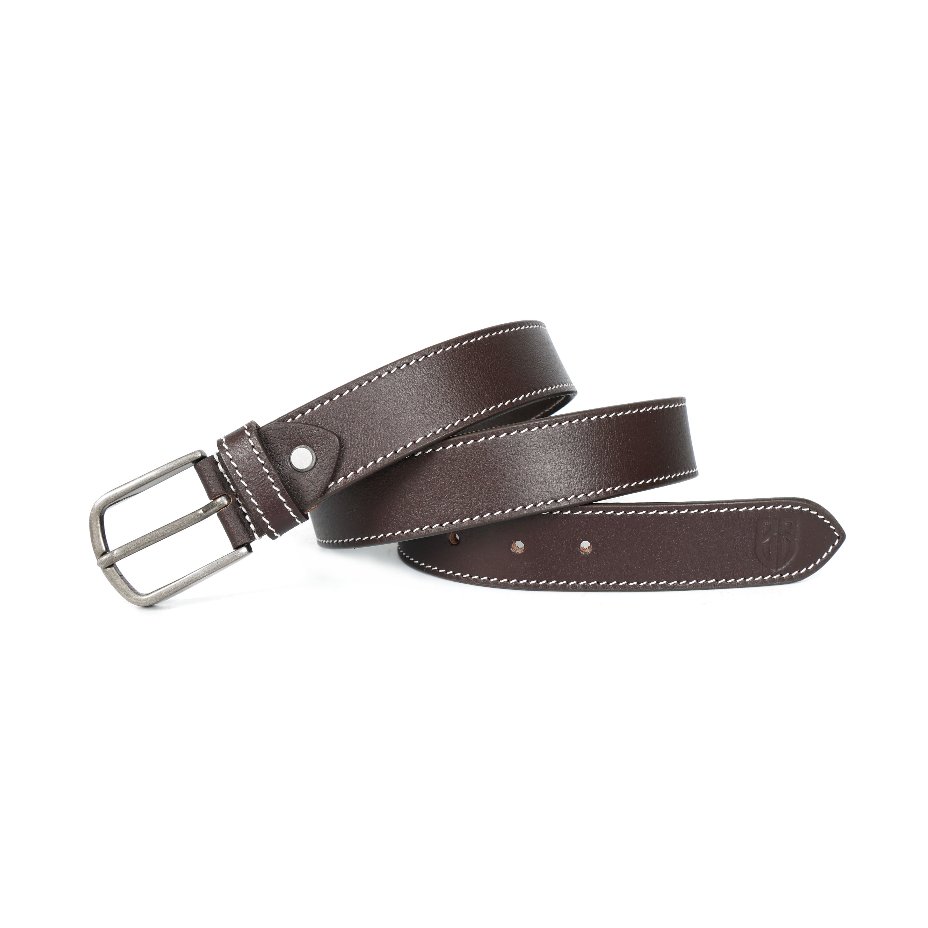 Berbanto Oxford Stitch Leather Belt - Dark Brown