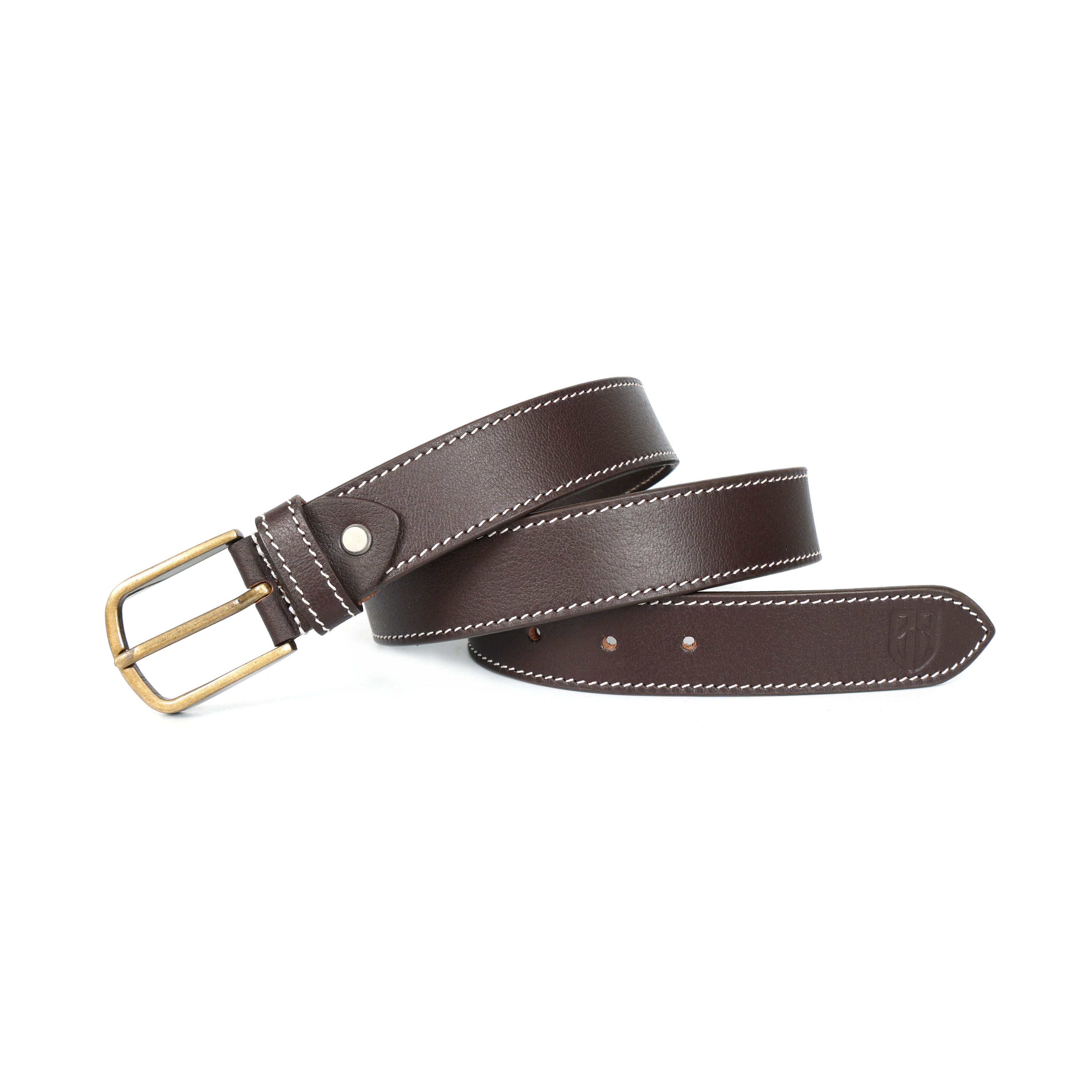 Berbanto Oxford Stitch Leather Belt - Dark Brown